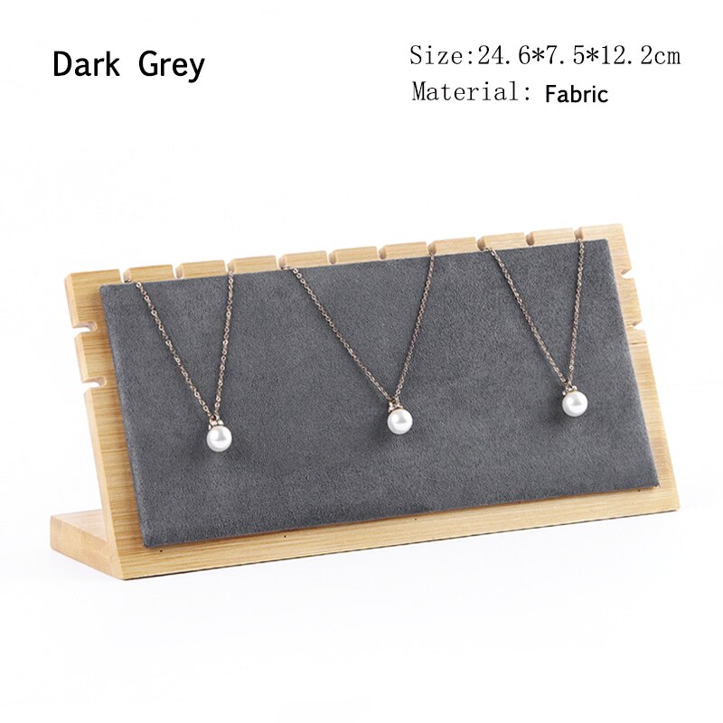 Bamboe Sieraden Hanger Ketting Display Houder Rack Organizer Storage Case: Dark Grey Velvet