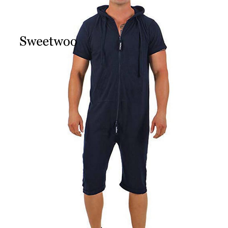 men's jumpsuit One-piece Man Playsuit Summer Zipper Short Sleeve Male Jumpsuit Streetwear Overalls