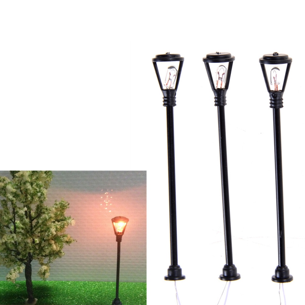 10pcs Mini Garden Miniature Lampade Decorazione Nera del Modello Modello di Layout Singola Testa Luci Lampione Della Luce di Paesaggio Modello Bilancia 1:100