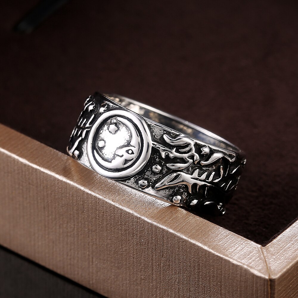 Huitan vintage metalstil par fingerringe solmåne stjerne blade mønster antik hverdag slid kvinder ringe retro smykker