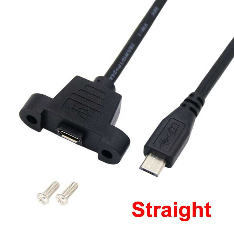 30 cm Micro-USB, 5-polig, 90-Grad-USB 2.0-Stecker auf Micro-Buchse, Verlängerungskabel, Rastermaß 27 mm, mit Schrauben, Loch für Schalttafelmontage: Black