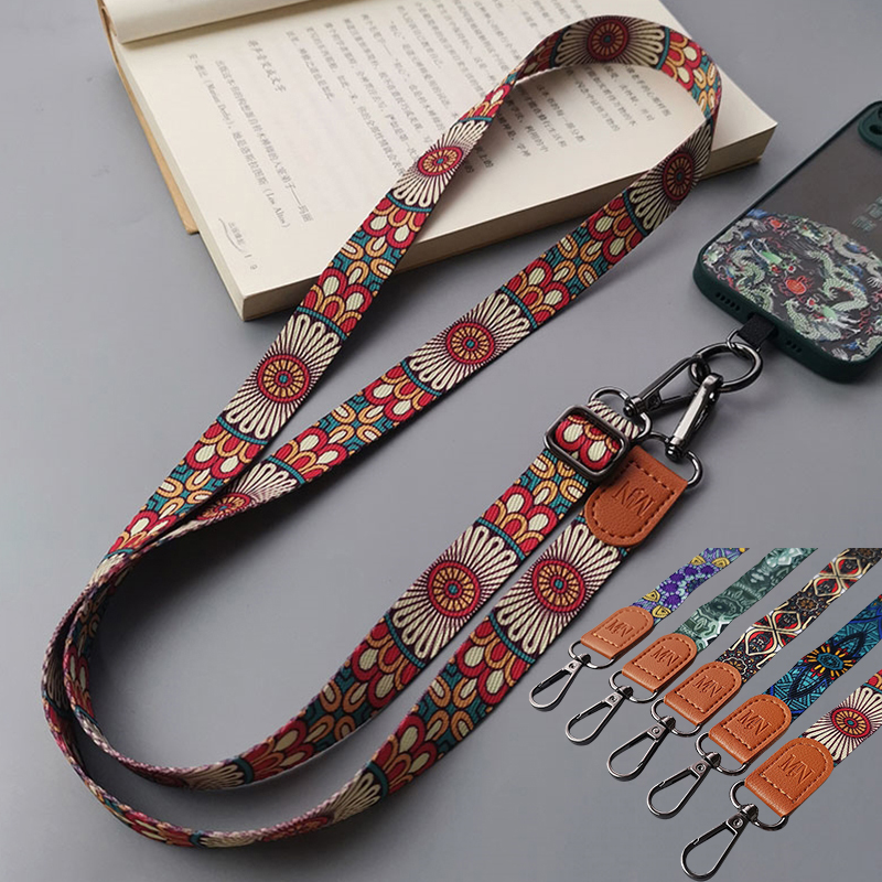 Retro Totempatroon Crossbody Mobiele Telefoon Lanyard Verstelbare Hangende Hals Mobiele Telefoon Riem Hanger Met Universele Kaartpakking
