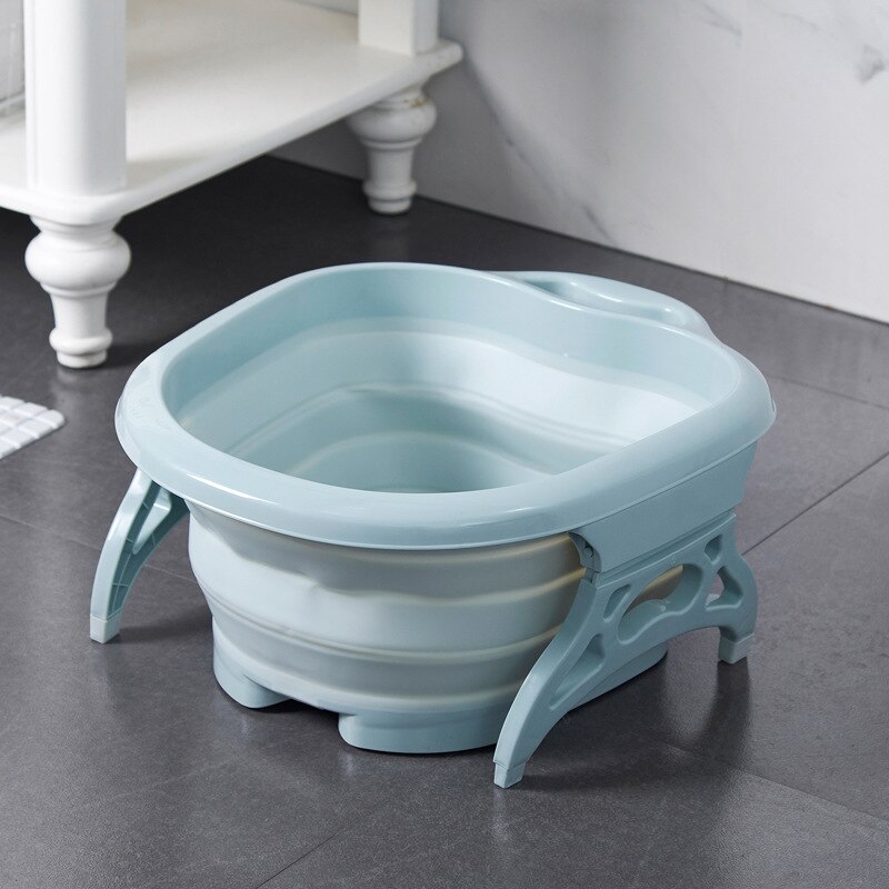 Foldable Foot Bath Plain Foaming Massage Bucket Portable Plastic Foot Tub Basin Heightening Footbath Fording Barrel: Blue