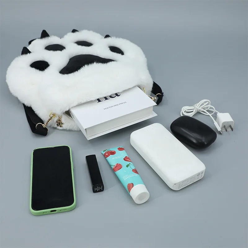 Fluffy Cute Cat Paw Plush Backpack with Adjustable Straps Soft Furry Purse JK Girls Bag Cartoon Backpack Cosplay Kids