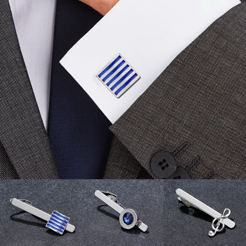 Blue Crystal Men Classic Cufflinks Brand Cuff Button Tie Clip Men's Shirt Clothes Cuff Links