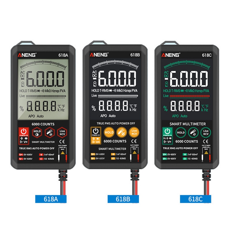 618C Digital Multimeter DC Analog Bar True RMS Auto Tester Transistor Capacitor NCV Testers Meter