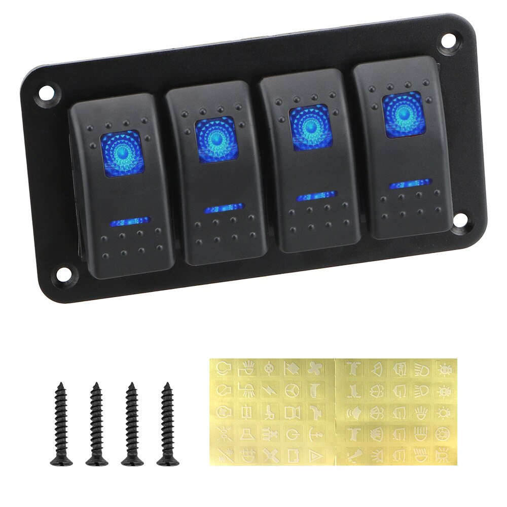 4 Gang Car Control Switch Panel LED Light Car Rocker Panel for Car Marine RV Caravan Interior Parts Auto Replacement Parts: Blue