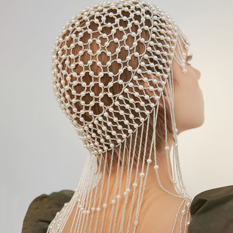 Accessori per capelli con fascia per cappello da donna con copricapo da sposa con perline di lusso