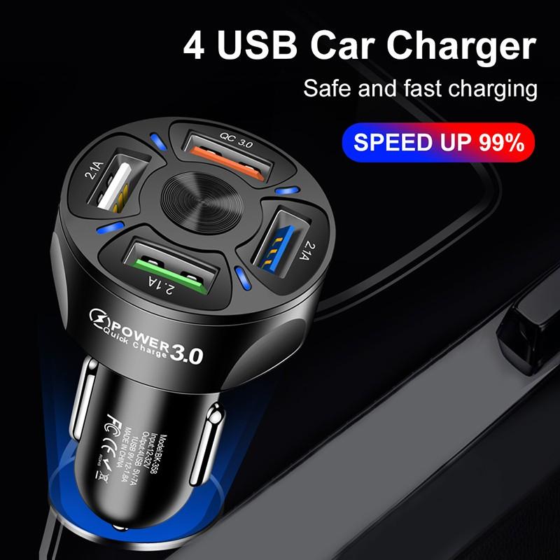 Adaptador de carga rápida para coche, dispositivo de 48W, 7A, Mini, 4 puertos, USB, para iPhone 12, Xiaomi, Huawei, productos para coche