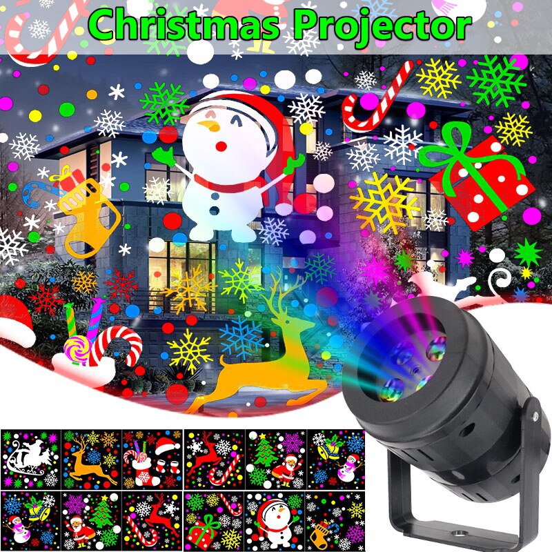 16 Patterns Christmas LED Projector Lights Outdoor Waterproof Snowflake Projection Landscape Lamp Party Bar X-mas Decor