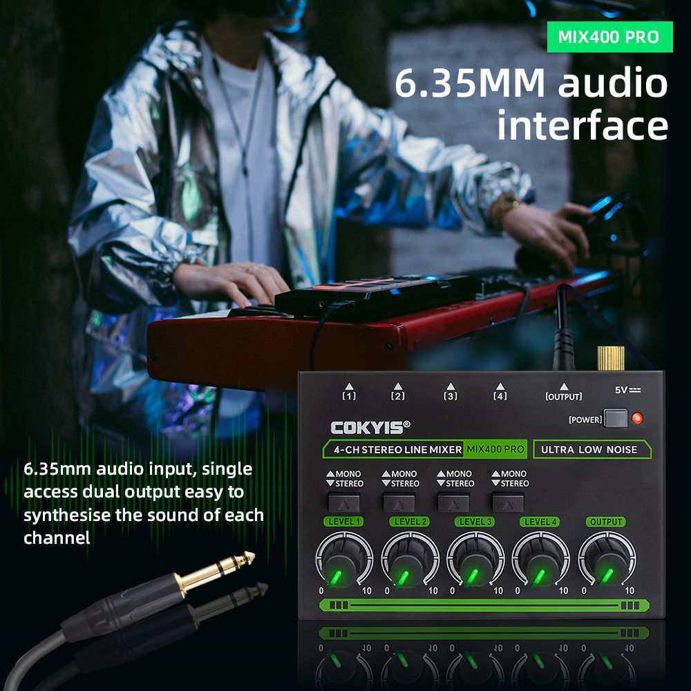 Mixer audio professionale a 4 canali con luce RGB Mini mixer audio Mixer di linea Piccolo mixer audio per Club BarMix400 Pro