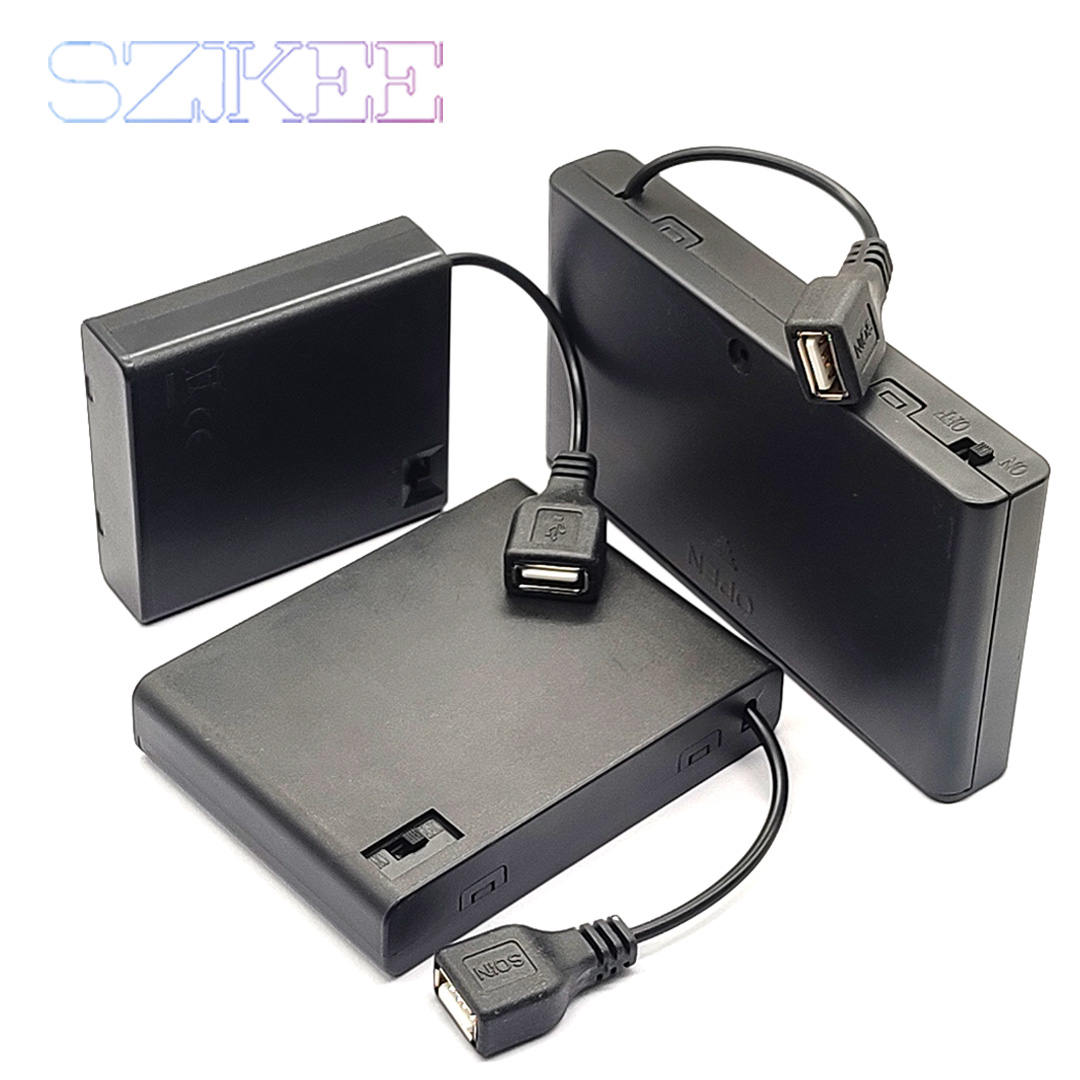 Soporte para pilas AA, caja para pilas AA con puerto de alimentación USB con cubierta y interruptor con ranura 2/3/4/6/8 DIY