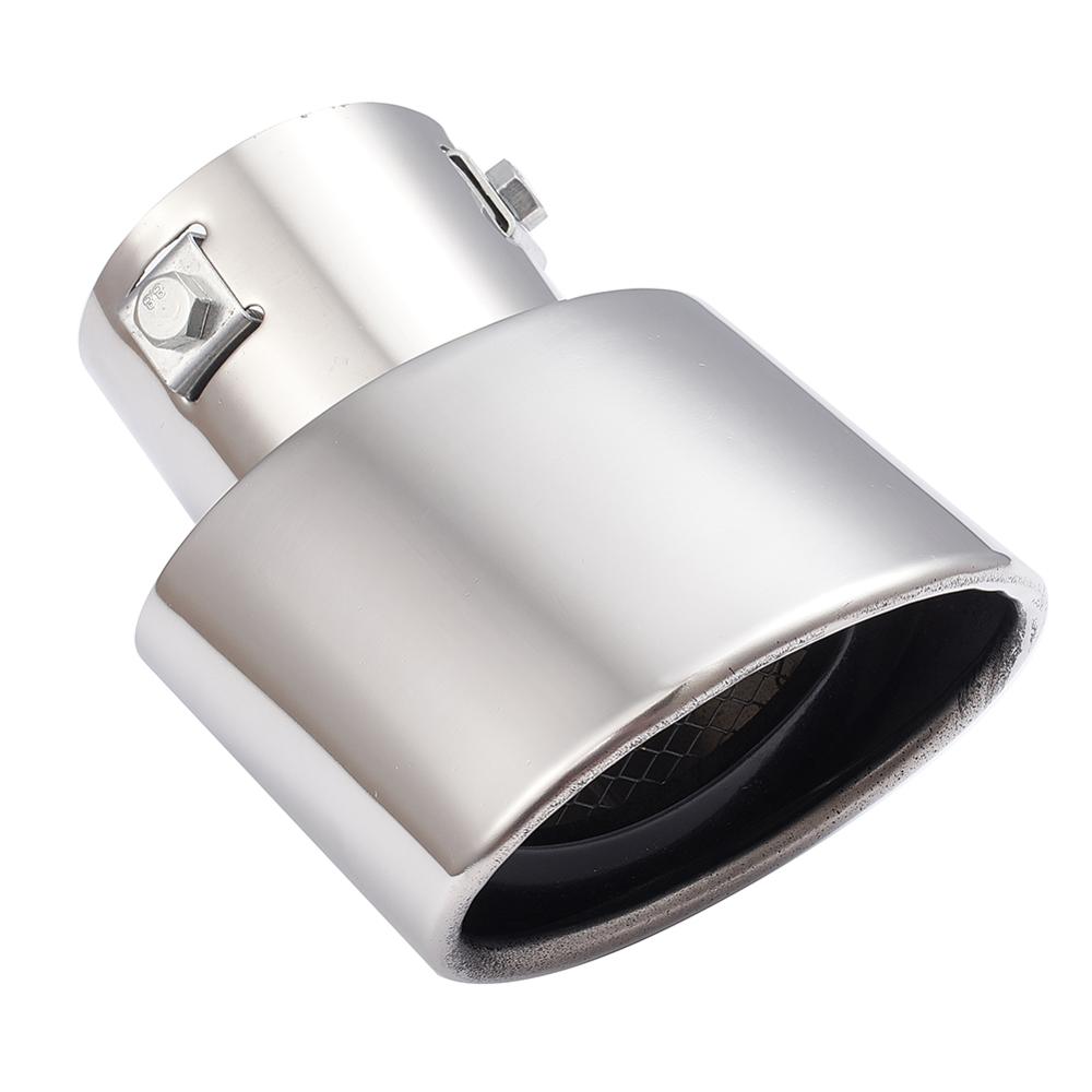 Silenciador de tubo de escape curvado para coche, puntas de extremo ovaladas, embellecedor de 60mm, salida interior, acero inoxidable plateado