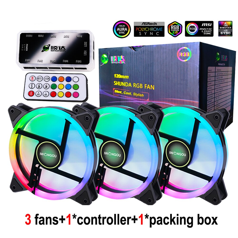 Case For pc Computer cooler 120mm PC Cooler Fan RGB Adjustable Speed Adjust LED 12cm Kit 3 Computer Argb Case Fans Controller: Cosmos Glitter S