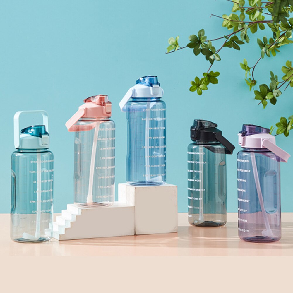 2L Große Kapazität Wasser Flasche mit prallen Kappe Timeline Erinnerung draussen Sport und Fitness Dicht Peeling Tasse mit aufkleber