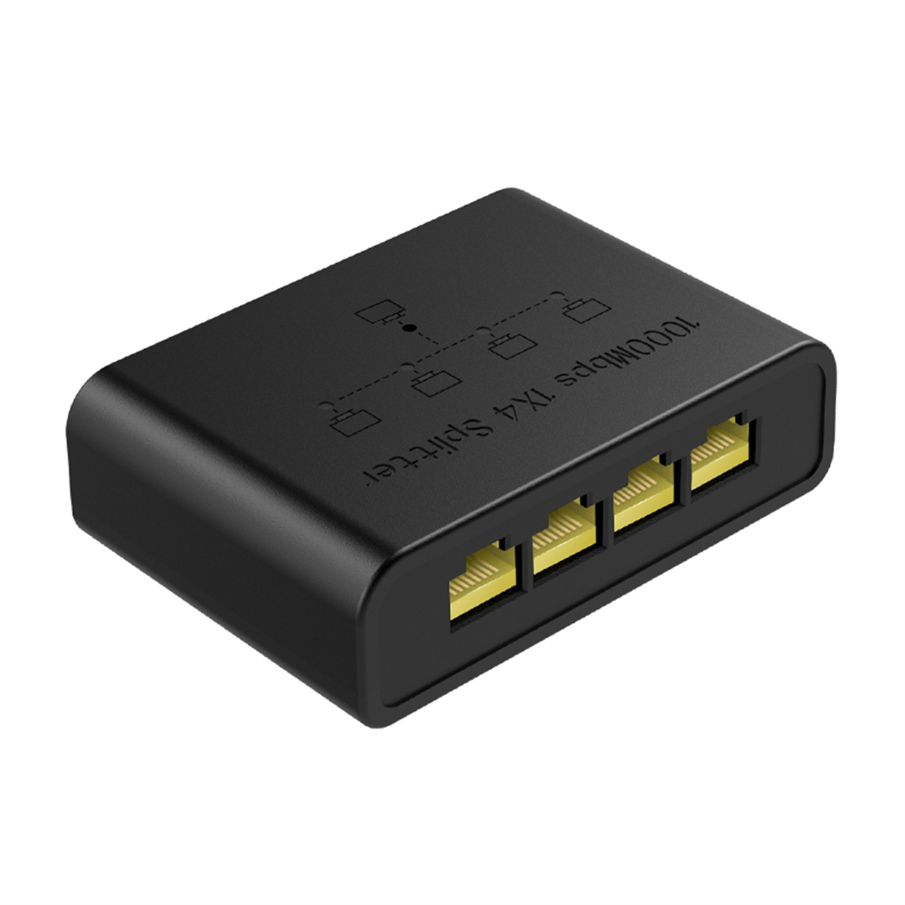 Ethernet-splitter 1 to 4, 1000 mbps højhastigheds-ethernet-kabelsplitter, gigabit  rj45 lan-netværksforlænger til cat 8/7/6/5e/5 -kabel: Sort