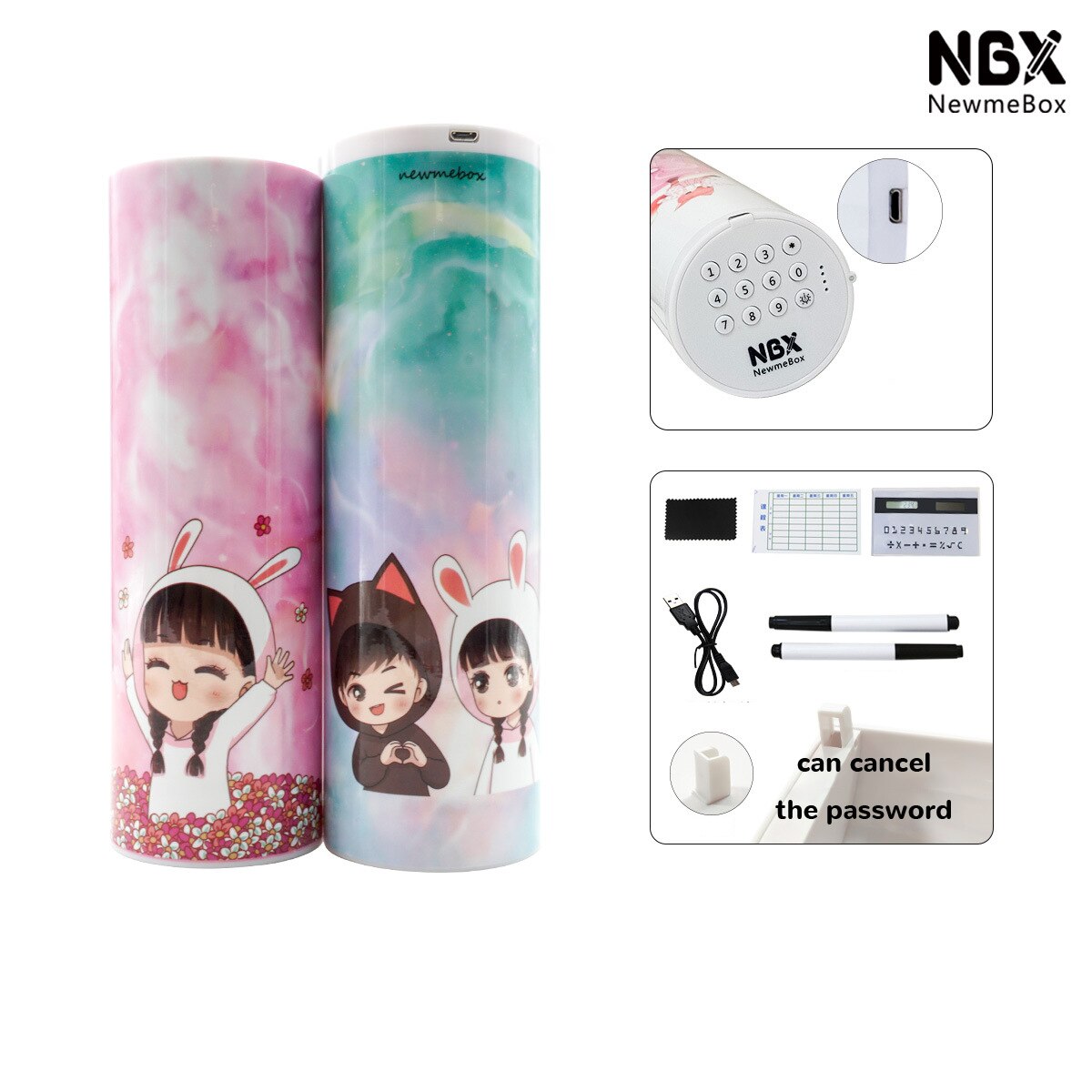 Pencil Case Kawaii Translucent Quicksand NBX Solar Calculator Pencil Box Estojo Escolar School Supplies Password Estuche Escolar: I