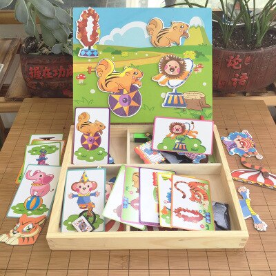 3d houten magnetische puzzels voor kinderen sticker montessori baby up educatief figuur dieren voertuig tekenbord leerzaam speelgoed: De circusverandering