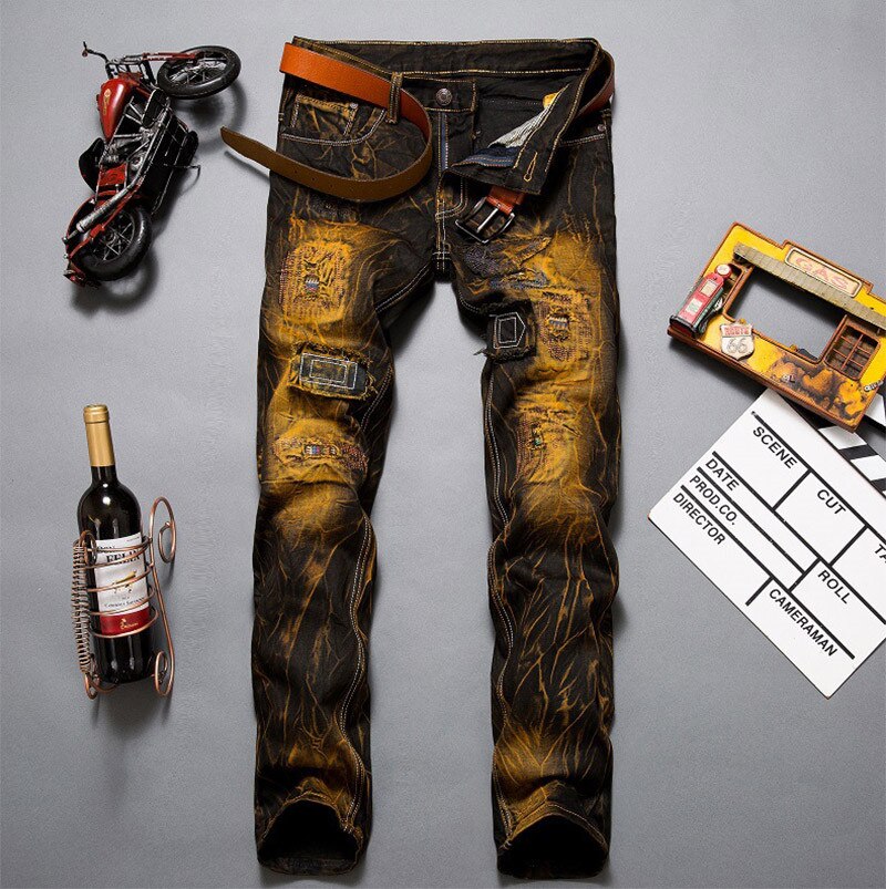 hommes déchiré Jean pantalon coupe ajustée en détresse Hip Hop trou Rock Denim mâle nouveauté Streetwear hommes Jean Punk pantalon