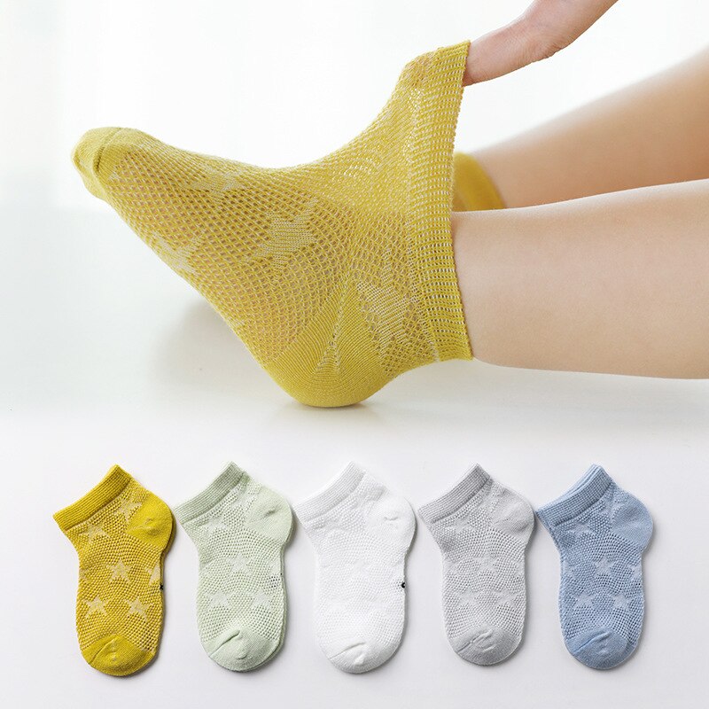 Bébé Chaussettes D'été -Né Garçons Filles Maille Chaussette 0-12year Unie Coton Bébé Vêtements 5 paire/lot: C-xingxing / XL9-12year