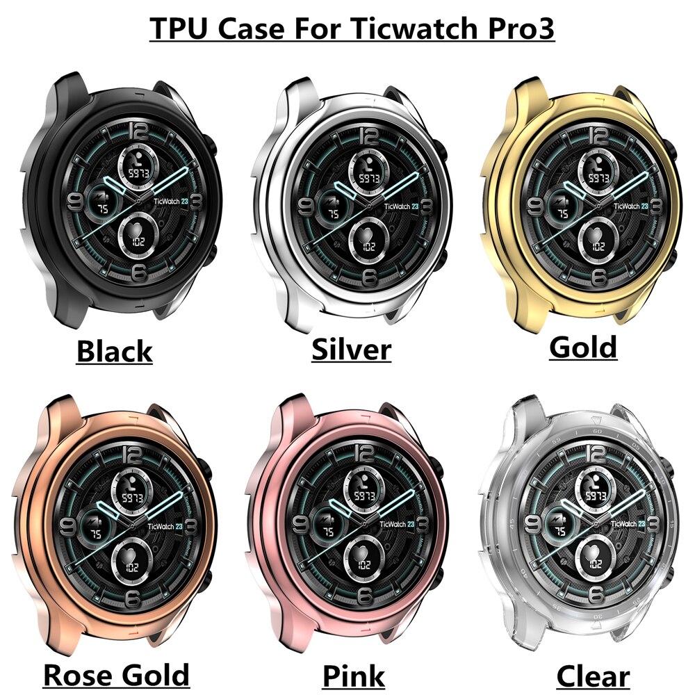 Tpu Plating Zacht Glas Screen Protector Case Cover Shell Edge Frame Voor Ticwatch Pro 3 Beschermende Bumper Volledige Horloge case