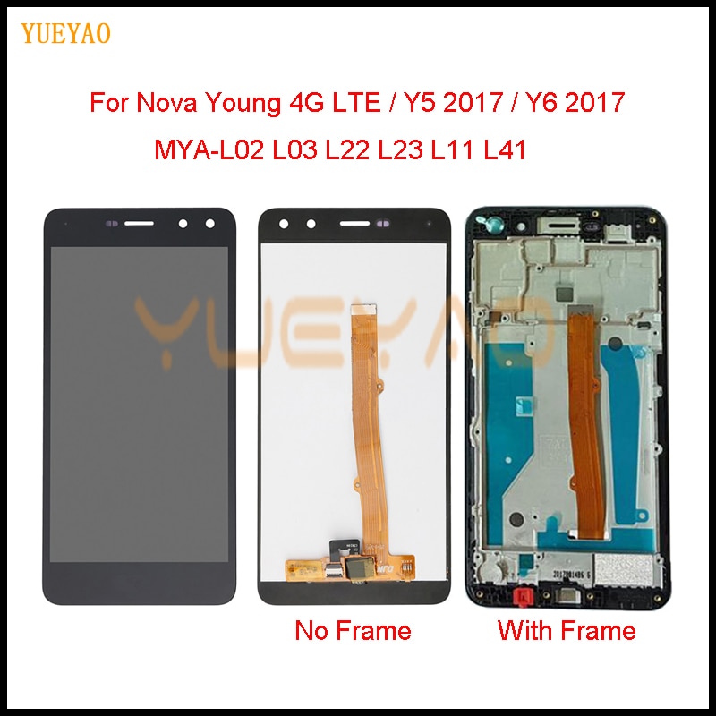 per HUAWEI Nova Giovane 4G LTE / Y6 2017 / Y5 2017 Schermo LCD tocco schermo con Telaio per MYA-U29 MYA L11 L22 L41 U29 L02 L03 LCD