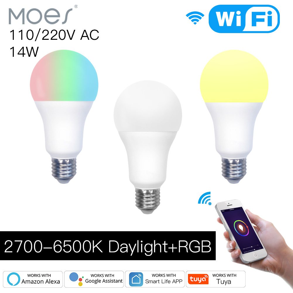 Smarte led-lampe mit wlan, dimmbar, 14w rgb-farben (farbwechsel),  e27 2700k-6500k farben-blenden, steuerung per tuya-app, kompatibel mit alexa und google assistant.