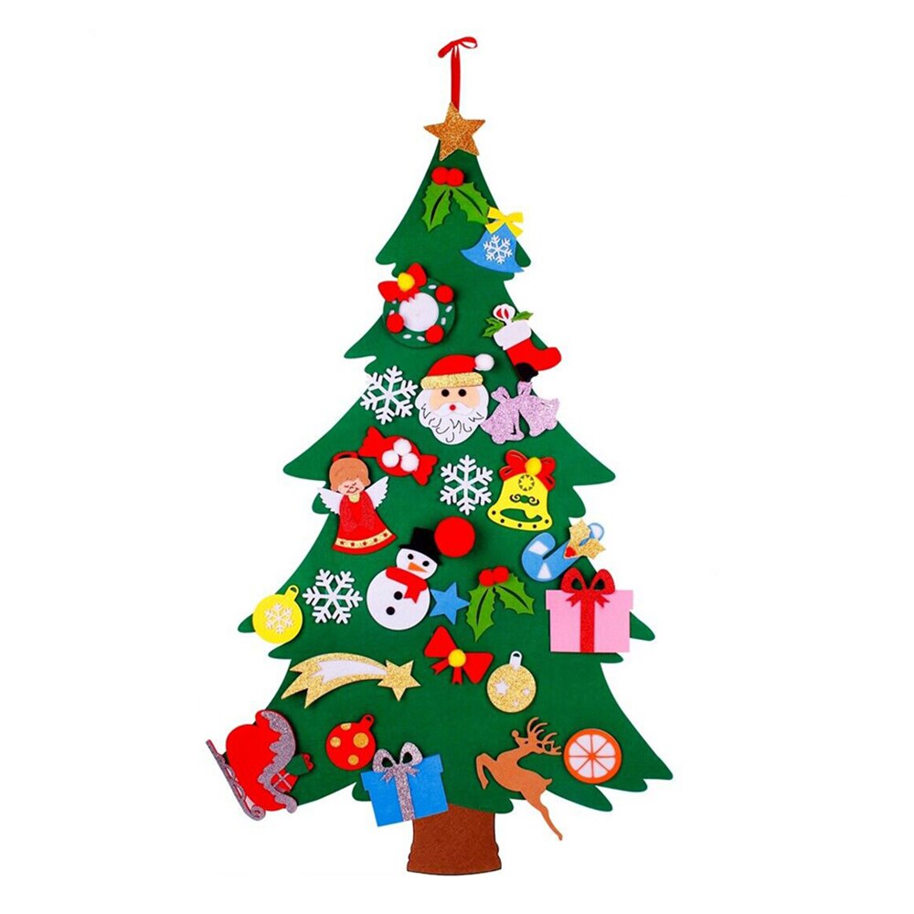 Kids Vilt Kerstboom Met Ornamenten Xmas Diy Deur Muur Opknoping Decor: Default Title