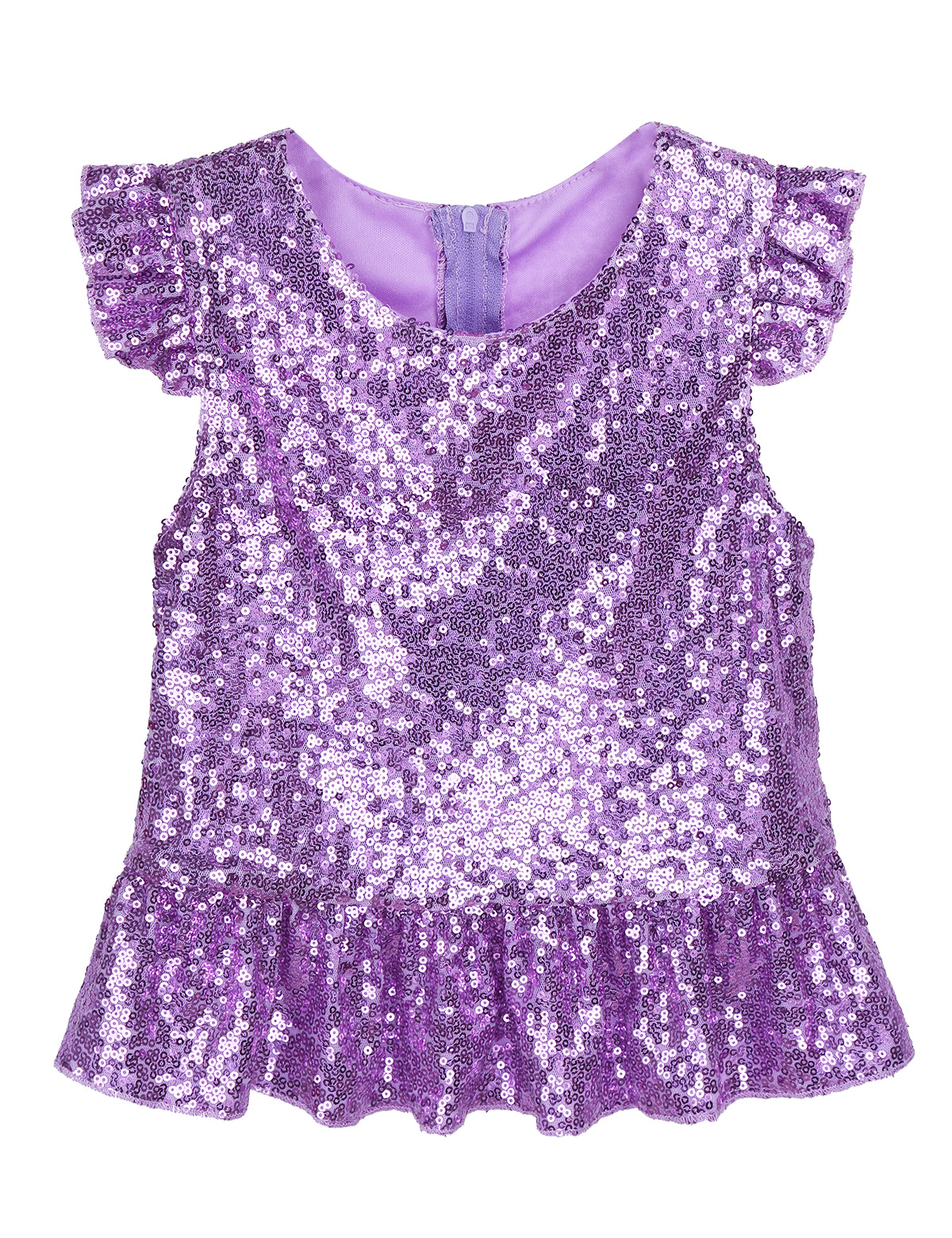 Hauts en prune pour filles, Costume sirène, avec paillettes scintillantes à manches courtes, hauts de fête d'anniversaire carnaval, Costume de Jazz et de danse: Lavender / 12
