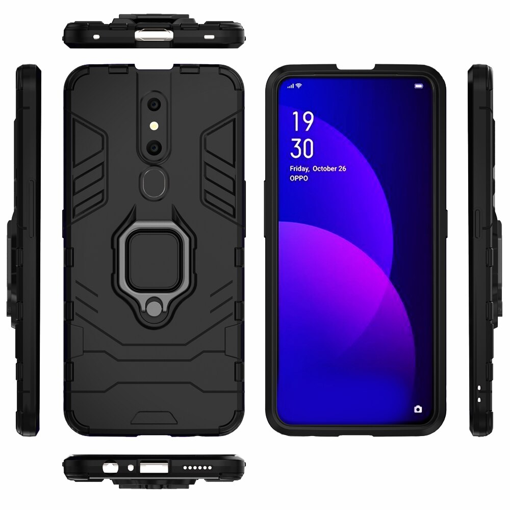 Für OPPO F11 Profi fallen F11Profi Stoßfest Ring Stehen Stoßstange Silikon + PC Telefon Abdeckung Für Oppo A9 A9X Fällen F 11 Profi F11 11Profi: Pro OPPO F11 / Schwarz