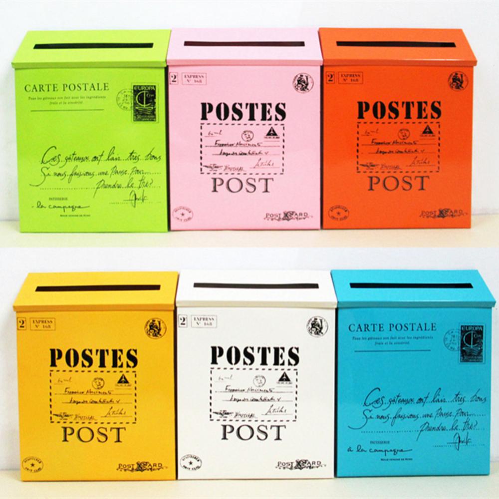 9 colors Post Box Vintage Metal Mail Box Case Wall Hanging Iron Mailbox Mail Postal Letters Newspaper Box Home Decor Oranment