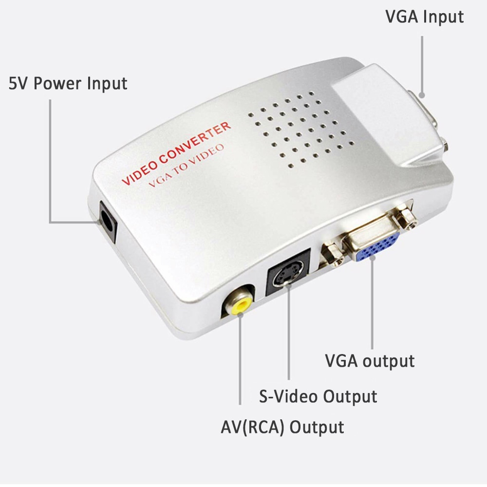 VGA to RCA Switch Box, PC to TV AV Monitor Composite S Video Converter Adapter