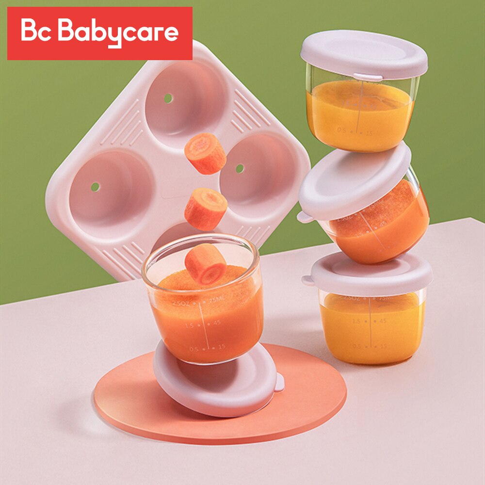 Bc Babycare 4 Stuks 2Oz Baby Baby Glas Moedermelk Vriezer Magnetron Complementaire Voedsel Opslag Containers Fruit Snack Doos kids