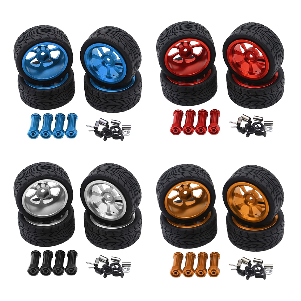 4 stk. forreste bageste pentagrammetalfælge + dæk til gummidæk med højt greb til wltoys 1/14 skala 144001 a959 a949 a969 rc bil