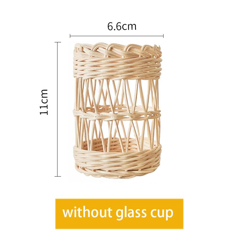 råtnende glass kopp beskyttende etui håndtak japansk stil håndlagde hjem glass kopper naturlig kurvvev vann kopp kjøkken forsyninger: En
