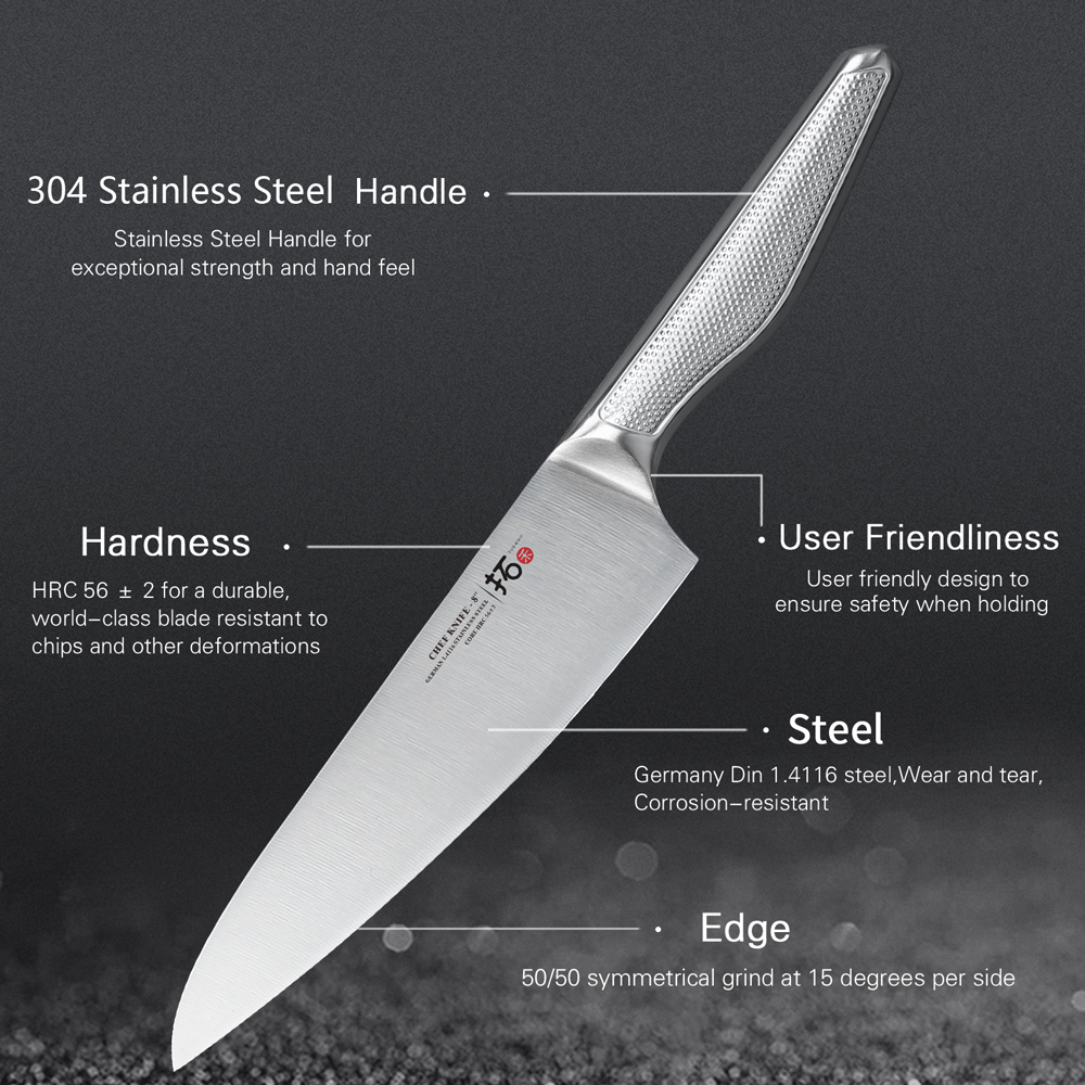 TURWHO Chef Knife 1 Piece Kitchen Knives German 1.4116 Stainless Steel Japanese Kiritsuke Santoku Cleaver Slicing Utility Knife