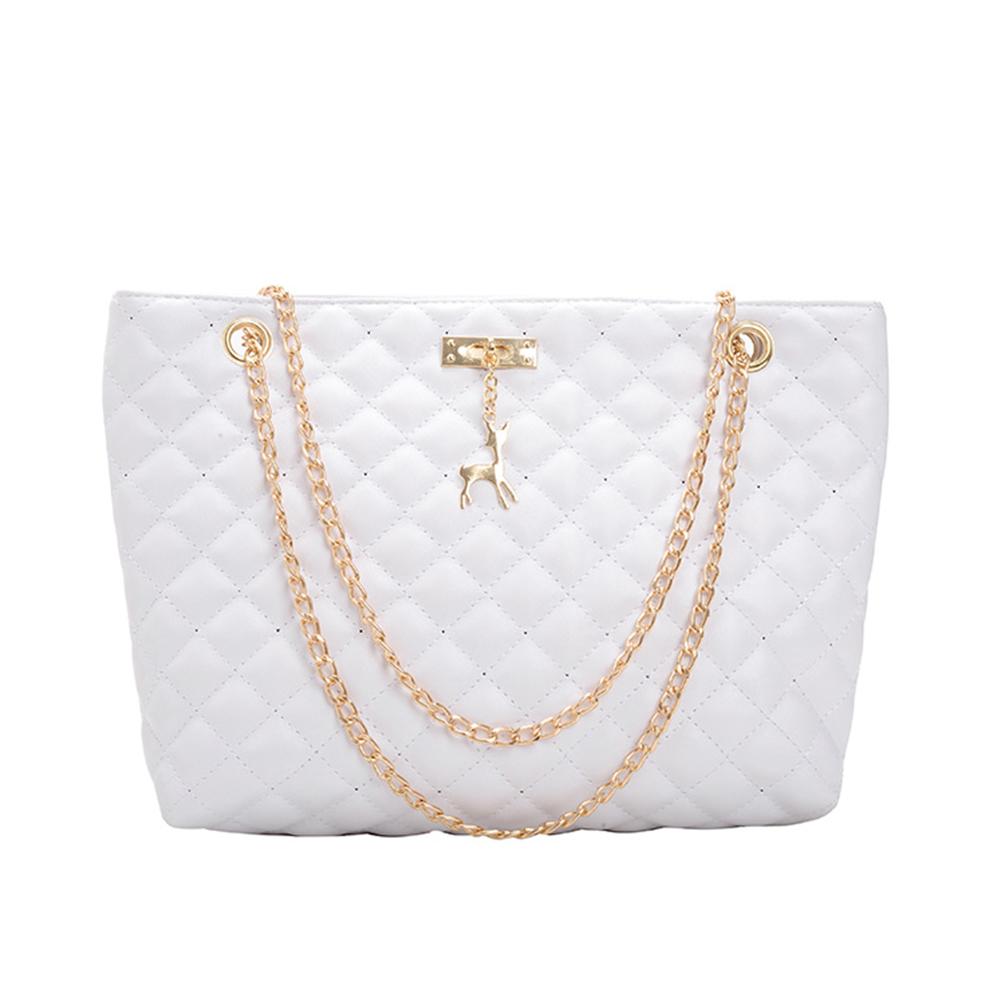 PU Leather Chain Handbag Women Large Top-handle Bags Shoulder Totes Bags Shoulder Bags Women Girl Handbags: White