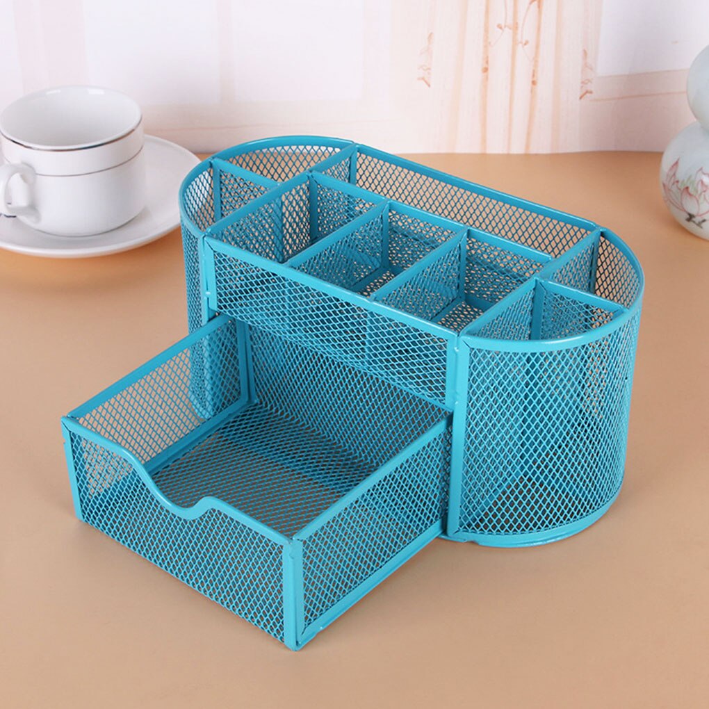 Trieur de bureau multi-fonctionnel 9 tiroirs, en métal maillé, pot à stylo, boîte de papeterie, boîtier, fournitures scolaires, accessoires