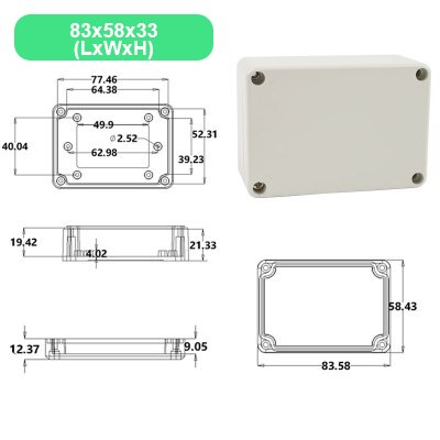 Economy F Series DIY Outdoor Monitoring power box Electrical Enclosure Case ABS Plastic Waterproof Sealed Junction Wire Box: 83x58x33mm(LxWxH)