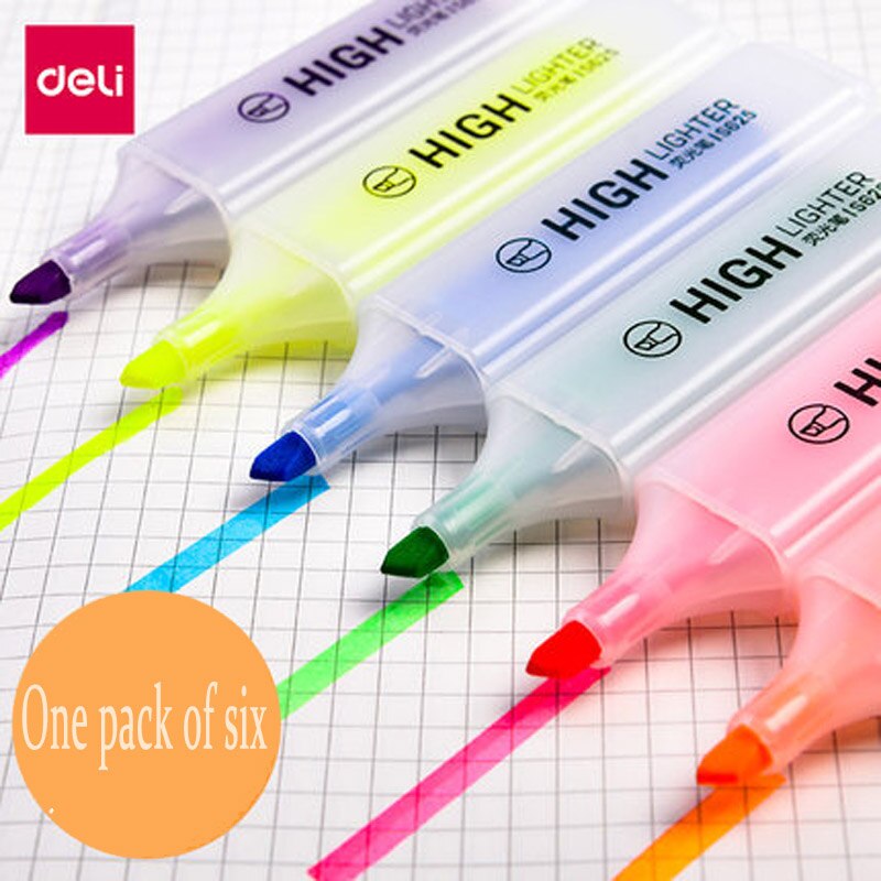 6 unids/lote Deli Candy color marcador estudiante pintura rotulador resaltador Oficina escuela suministros al por mayor