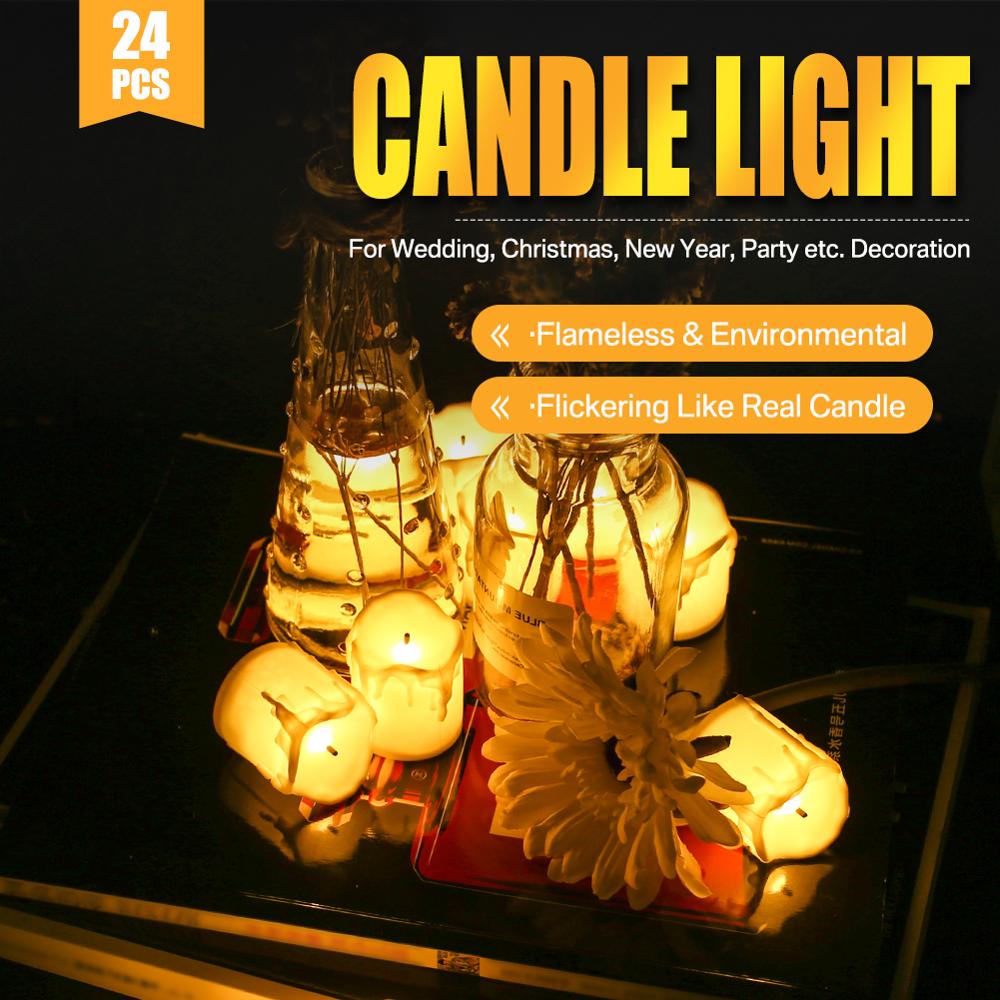 24Pcs LED Tea Light Candles Flameless Smokeless Warm White Pillar Lamp For Wedding Anniversary Birthday Christmas Decor