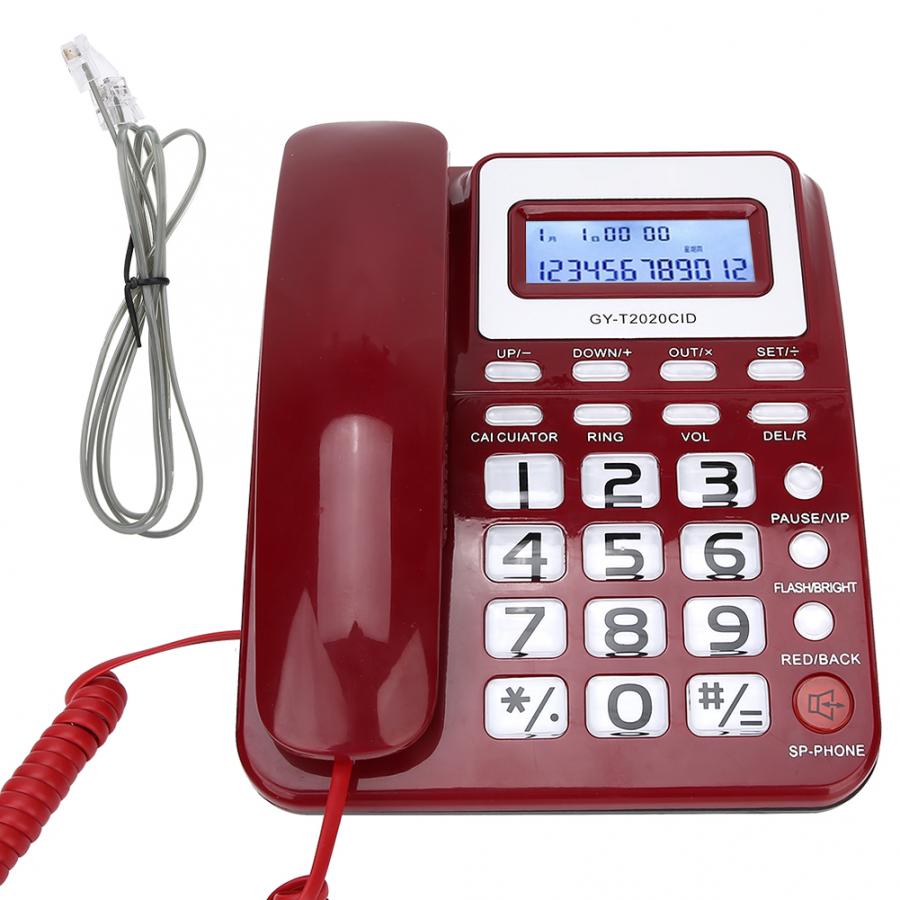 Desktop telefone com fio com alto-falante gravador de voz caller id exibição telefone fixo com fio para escritório em casa hotel: Vermelho