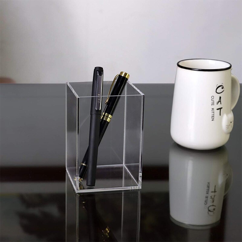Acrylic Pen Holder 2 Pack,Clear Desktop Pencil Cup Stationery Organizer for Office Desk Accessory