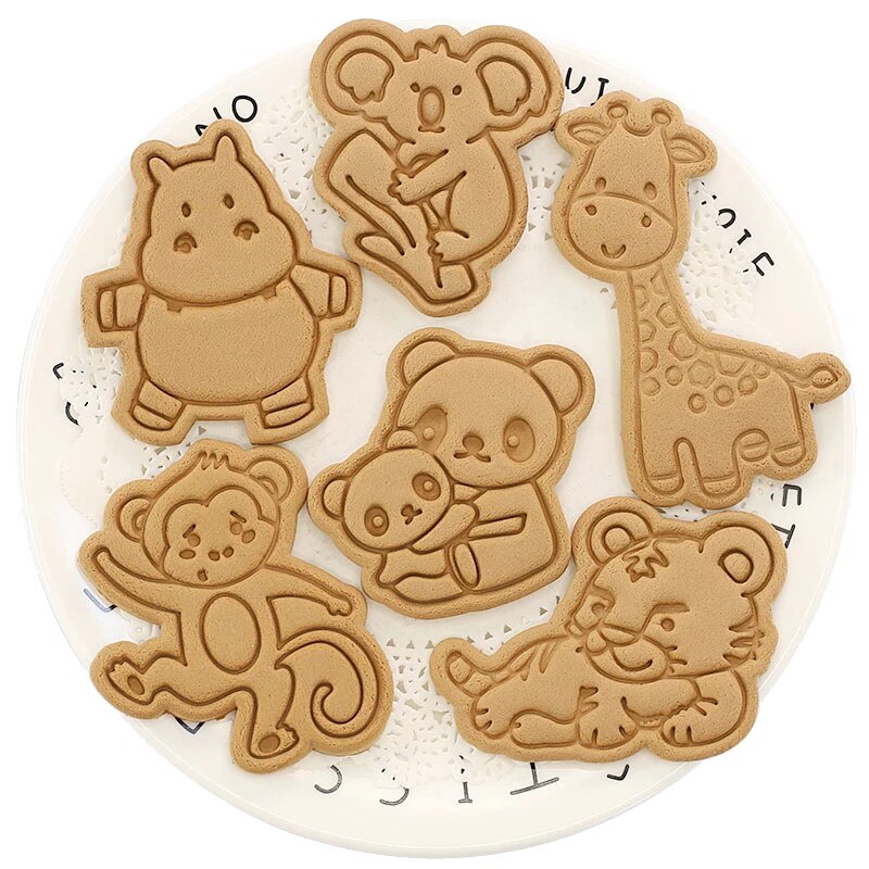 4Pcs/Set Animal Series Plastic Biscuit Spring Cookie Mold Elephant Lion Bear Plunger Paste Sugar Craft Die Biscuits Baking Tools