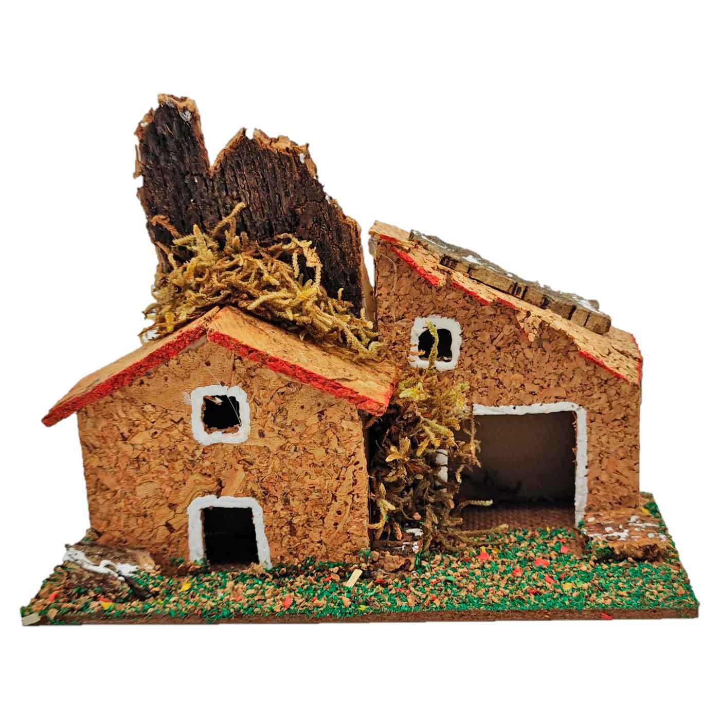 Oliver Art - Casa de pueblo, corcho y resina, para belén navideño, casita de aldea decorativa para nacimiento, pesebre, navidad, 10 x 14 x 7 cm, modelo aleatorio
