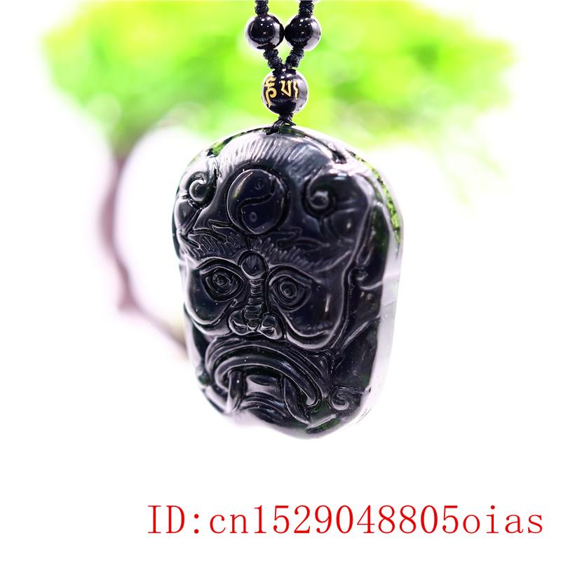 Zwart Groen Jade Demon Hanger Ketting Mode Amulet Natuurlijke Gesneden Charm Chinese Sieraden