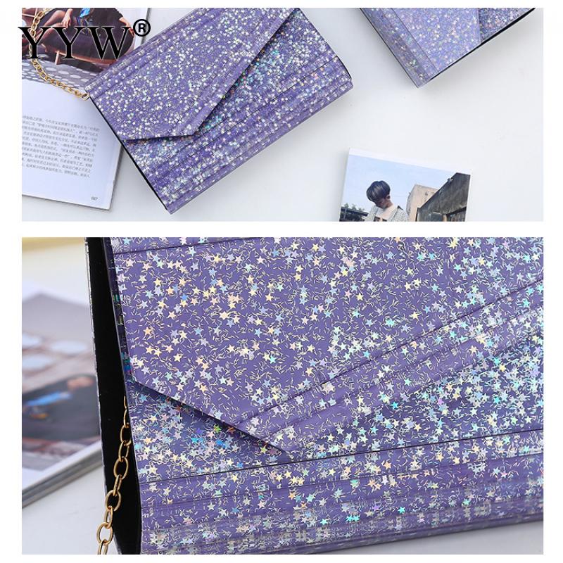 PVC Rigido-Superficie del Sacchetto di Frizione di Disegno Delle Donne di Borsa A Tracolla Con Catena Glitter Rettangolo Sacchetti di Frizione Delle Donne Viola Piccolo Bolso mujer