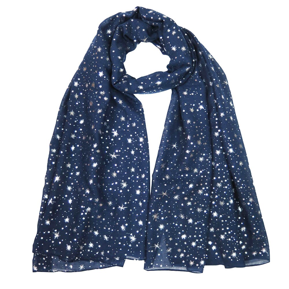 Zilver goud glitters glinsterende folie sterren dames sjaal omslagdoek: Marineblauw (zilveren sterren)
