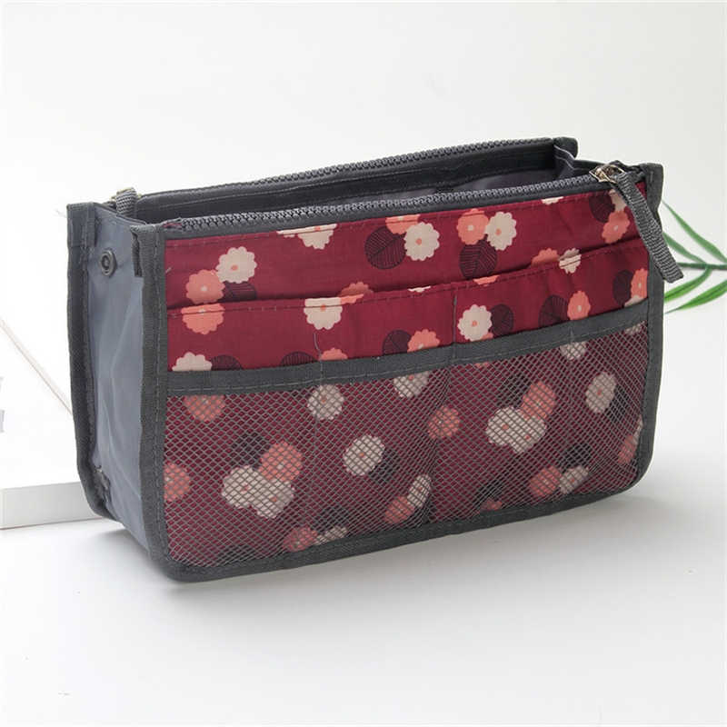 Bolsa organizadora de nailon para mujer, bolso organizador de viaje con forro grande, bolsa de cosméticos para maquillaje, bolso de mano barato para mujer: Rojo
