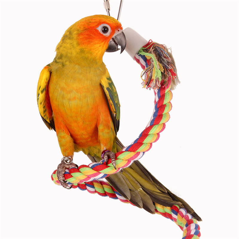 Percha para pájaros en espiral de juguete, cuerda de algodón, barra para masticar, columpio para loros, escalada, juguetes con cascabel, suministros para aves